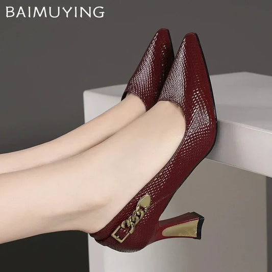 Elegant Women High Heels Shoes Pointed Toe Shallow Leather Shoes 2025 Trend Spring Fashion Pumps Dress Party Chaussures Ladies - Golden Bridge Store