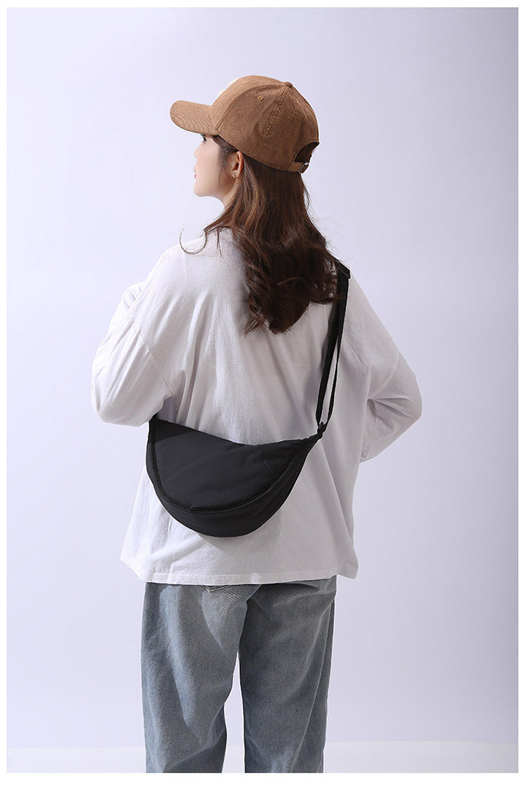 Solid Color Women's Portable Shoulder Bag Simple Female Nylon Cloth Padded Crossbody Bags Travel Purse Handbags Messenger Bag