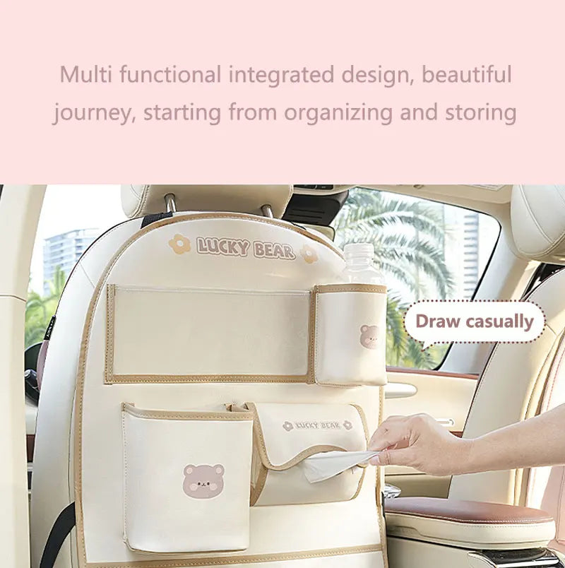 Car Seat Back Storage Bag Organizer Bear Bunny Multifunctional Car Back Seat Anti-Dirty Anti-Kick Storage Pad Car Accessories