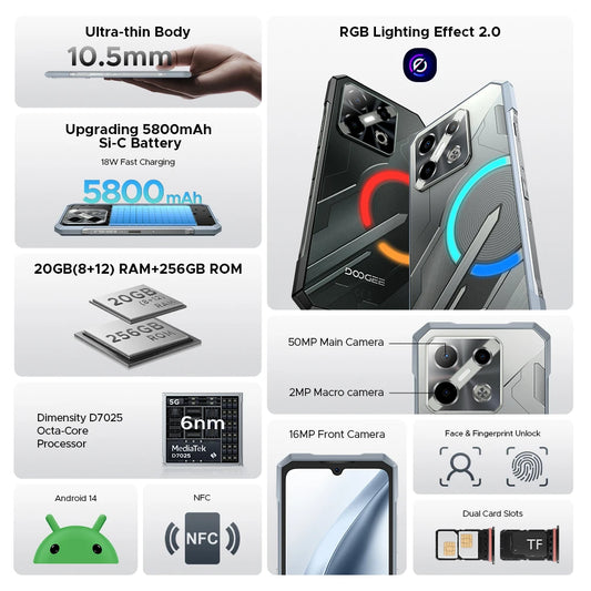 DOOGEE Blade GT Play Robustes 5G - 256 GB, 5800 mAh, 6,72 Zoll