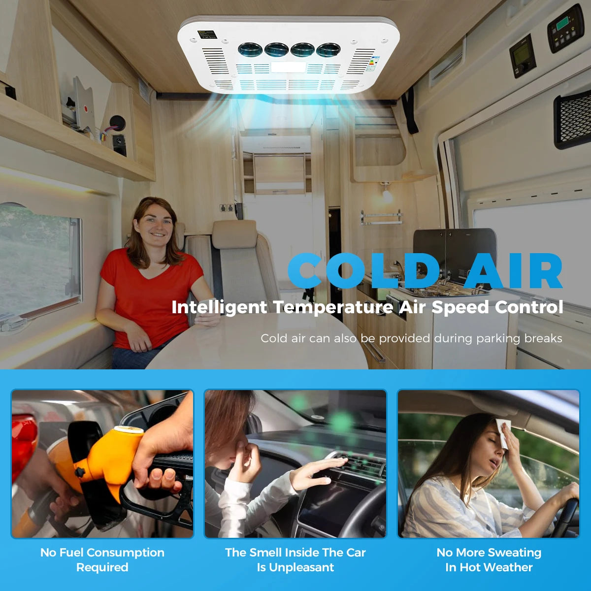 12/24V RV Air Conditioner Rooftop Air Conditioner for Cooling, Easy-to-install 12V RV DC Unit for RVs, Camper and Trucks, Etc.