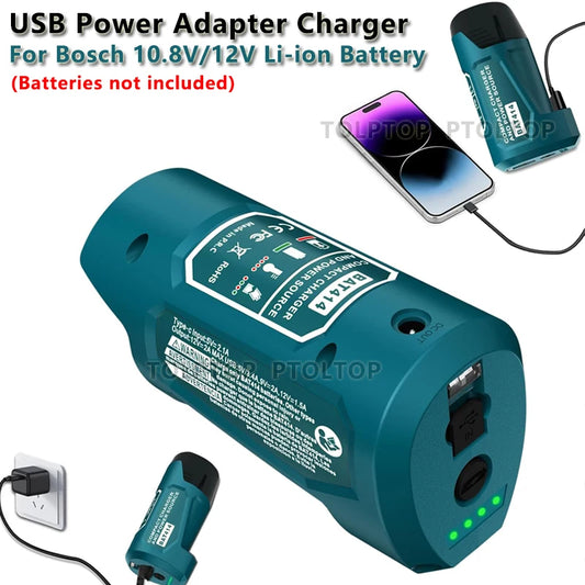 Tragbar Für Bosch 10.8V/12V Li-ion Batterie USB Power Adapter Ladegerät Mit USB & Type C DC Port Gerät Handy Power Ladung
