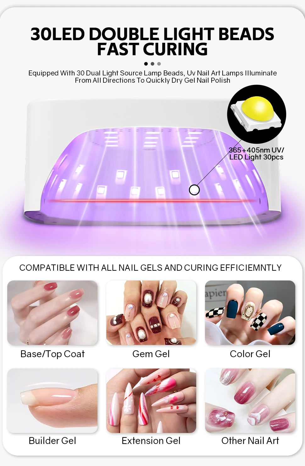 Uscător de unghii DianaBeauty 120W UV LED - 30 LED-uri, 3 temporizatoare, baterie