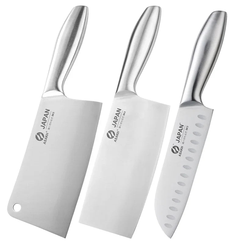 Chef Knife 7-piece Set Stainless Steel Hollow Handle Slice Meat Cleaver Chopping Knife Kitchen Scissors with Sharpening Rod