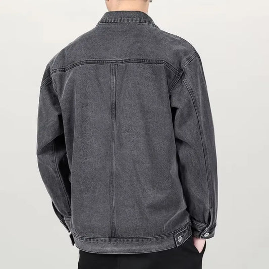 Jachetă scurtă din denim albastru negru pentru bărbați, jachetă de blugi, paltoane casual, jachetă cu buzunare, salopetă Bomber Streetwear, îmbrăcăminte pentru bărbați, haine de exterior