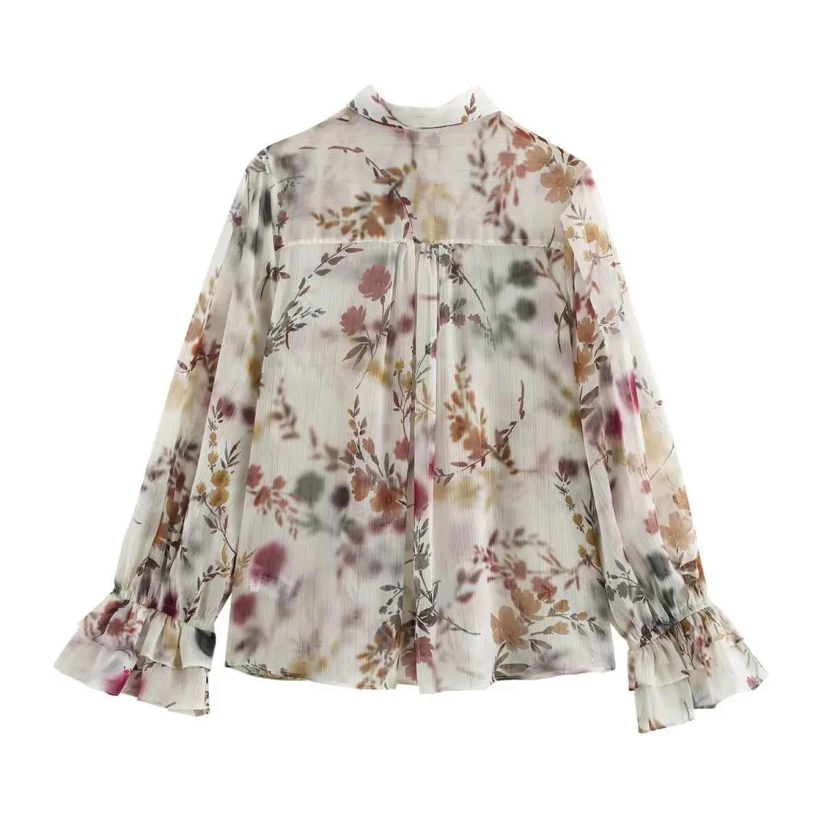 ZBZA Women's Floral Print Loose Shirt Lapel Ruffle Sleeves Single-breasted Casual Retro Blouse Spring Summer New Female Chic Top
