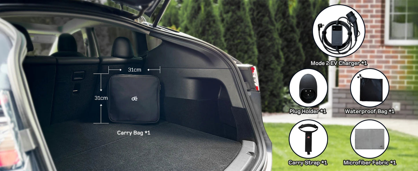 Elektroauto-Ladegerät Typ 2 16A 3,7kW Schuko mit Digitaldisplay 6m 8m 10m 15m 20m Ladekabel Mode 2 für Zuhause und Outdoor