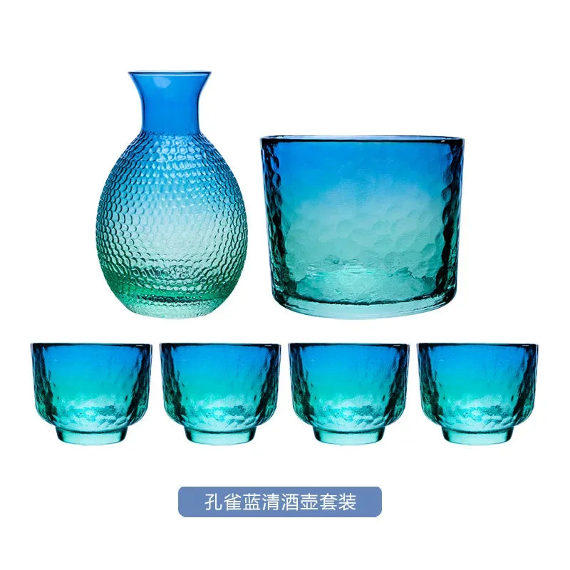 Japanese Hammer Pattern Glass Wine Set Sake Pot Set Cocktail Cup Heat-resistant Scalding Wine Pot Wine Dispenser
