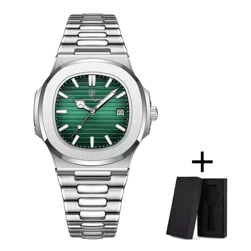 POEDAGAR Luxury Watch 2024 New Business Waterproof Male Clock Luminous Date Stainless Steel Square Quartz Men Watch reloj hombre