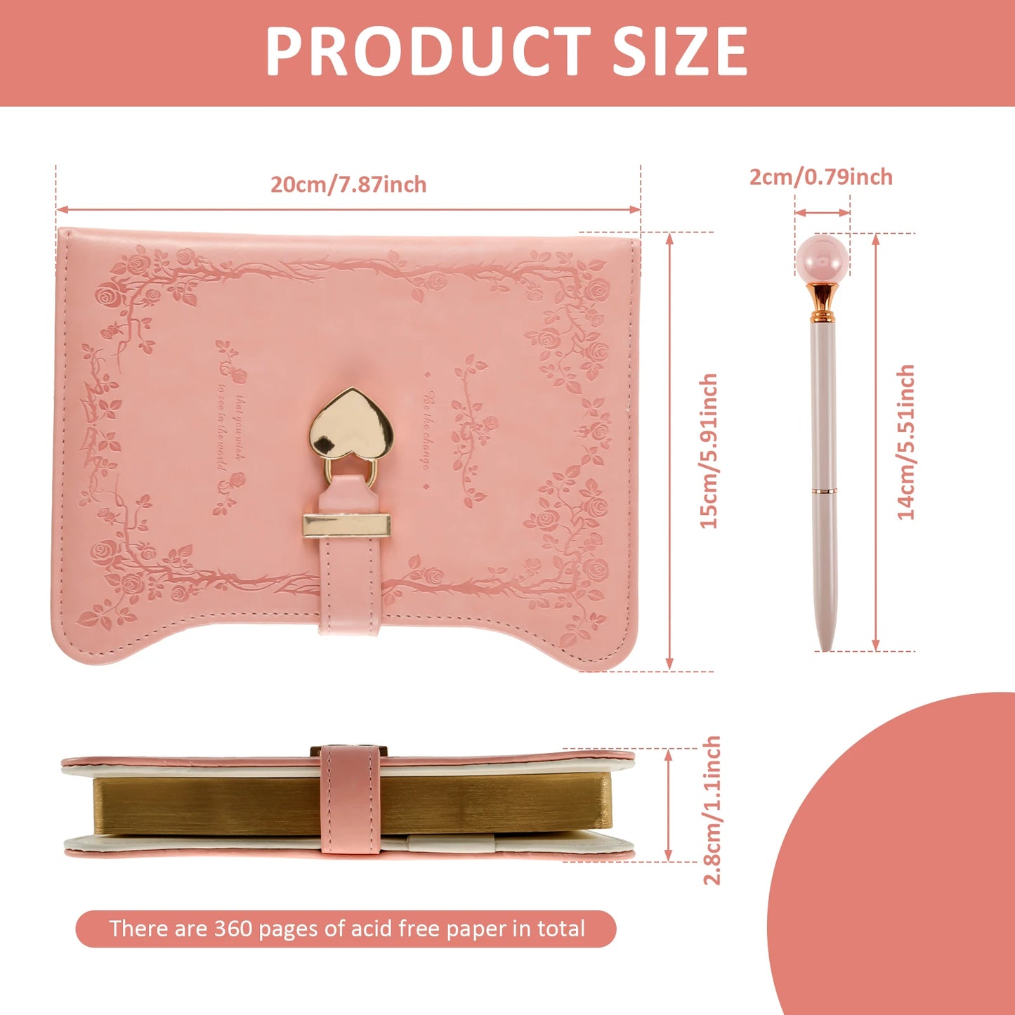 B6 360 Pages PU Leather Book with Lock Diary Thickened Creative Hand Ledger Student Notepad Stationery Notebook Binder Journal