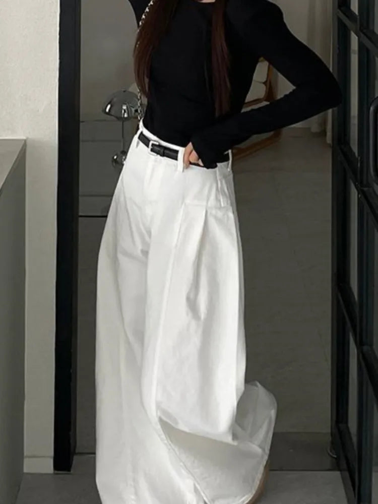 Jeans Spring Summer Long Wide Leg Pant Women High Waist Fashion Casual Korean Style Ladies Trousers Loose Pleated Woman Pants