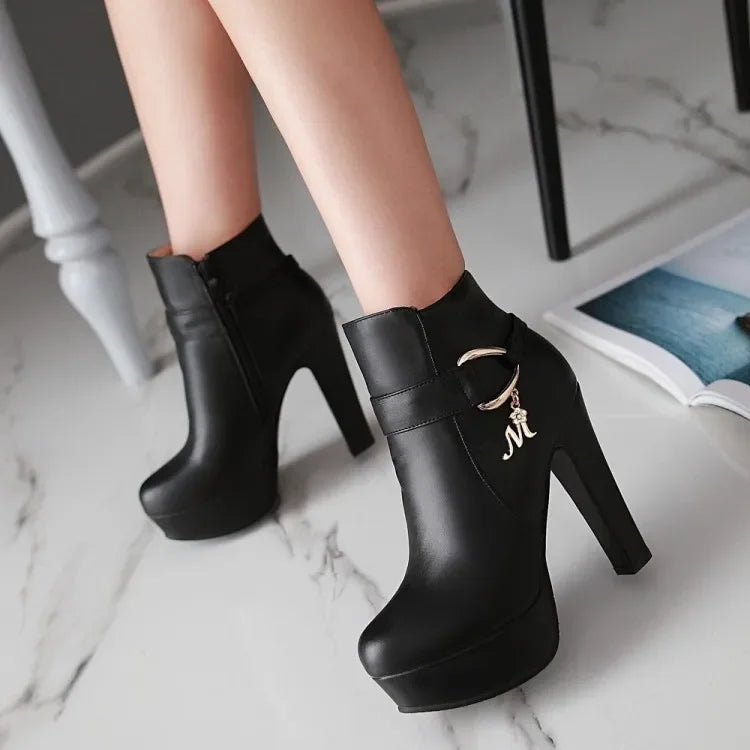 Elegant Short Boots Women Shoes Autumn Winter Women's Ankle Boot Platform Sweet Black White Pink Heeled Party Shoes Ladies