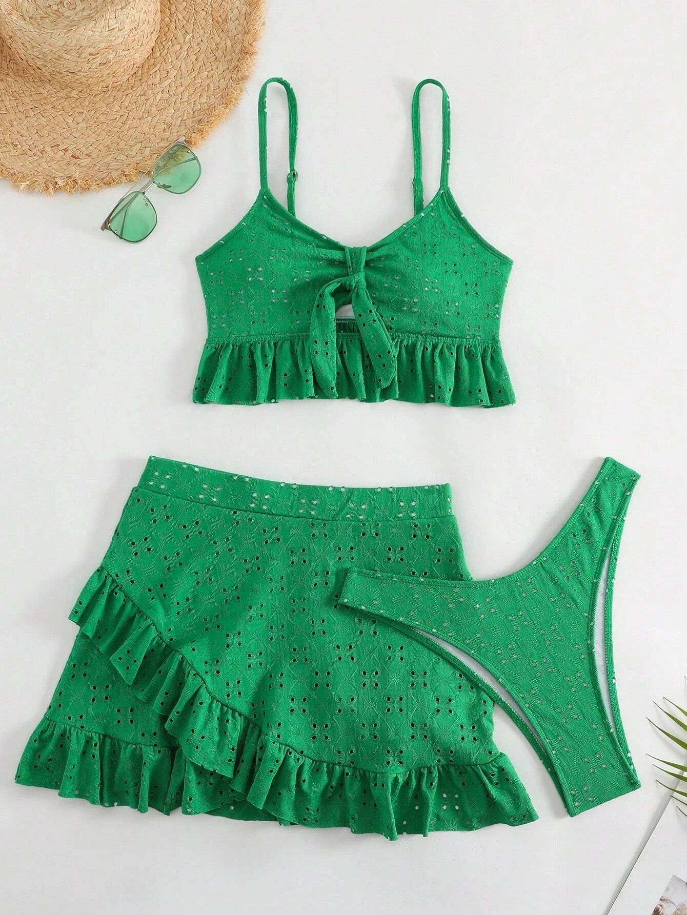 2025 3pack Schwimmbekleidung Frauen: Bikini Schwimmanzug Strand Rock - Knoten Badeanzug Strandmode Rüschen Zweiteilig Bikini Set Biquini Vielseitigkeit
