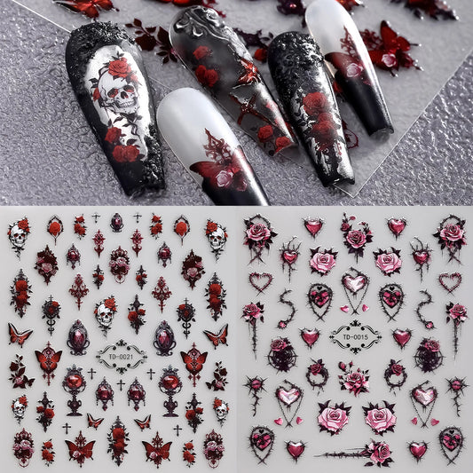 2Stk 5D Gothic Nagelsticker-Selbstklebend 2 Stk 3 x 1,5 cm