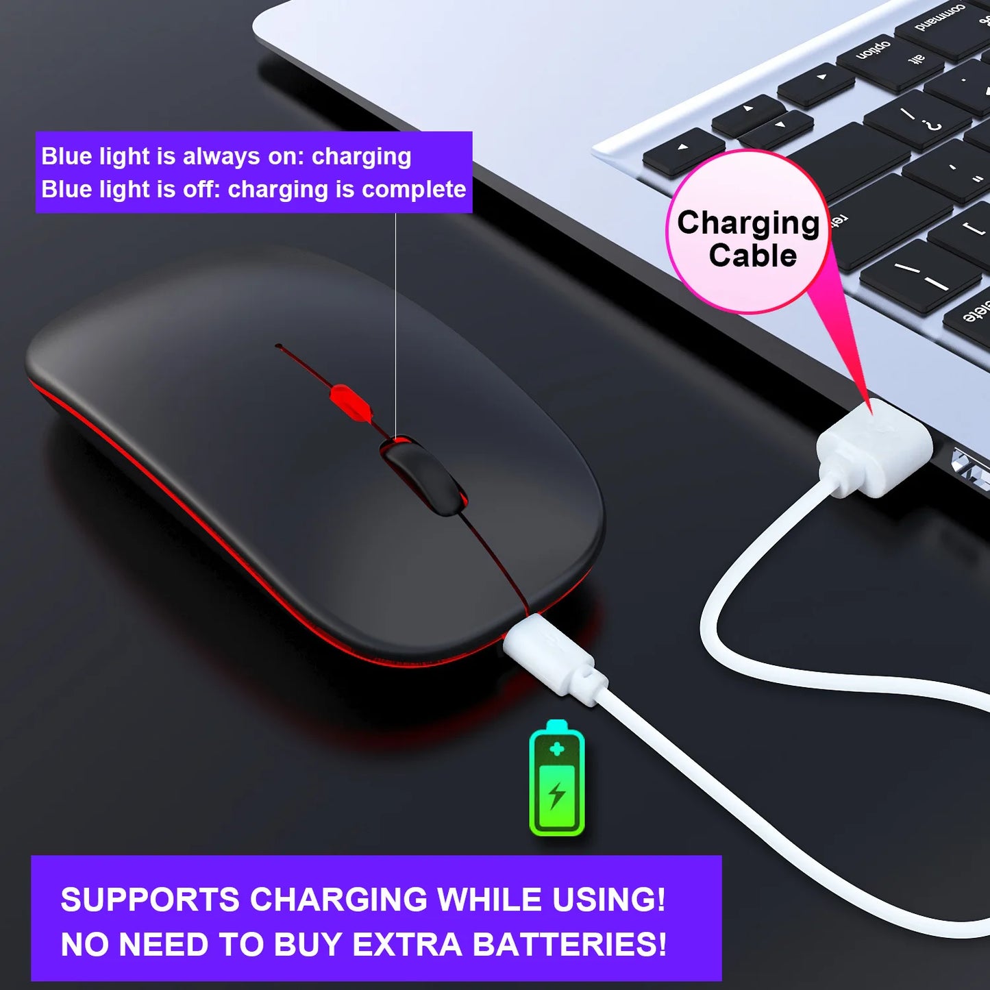 Dual-Mode-Wireless-Maus Bluetooth-kompatibel LED-Rechargeable Laptop-Maus Portable Computer-Mäuse für Laptop iPad Tablet