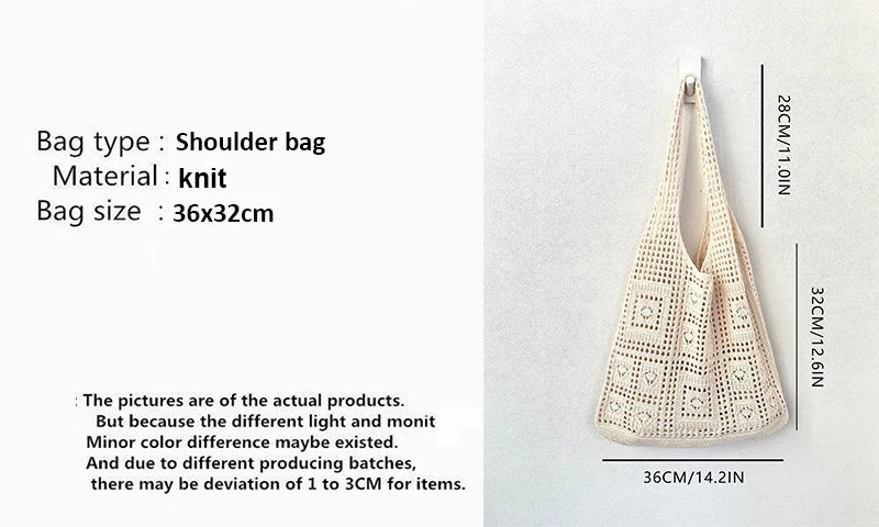 Knitted Handbags Beach Bags Lightweight Students Shoulder Casual Tote Female Style Shopping Woven Bags For Women Girls