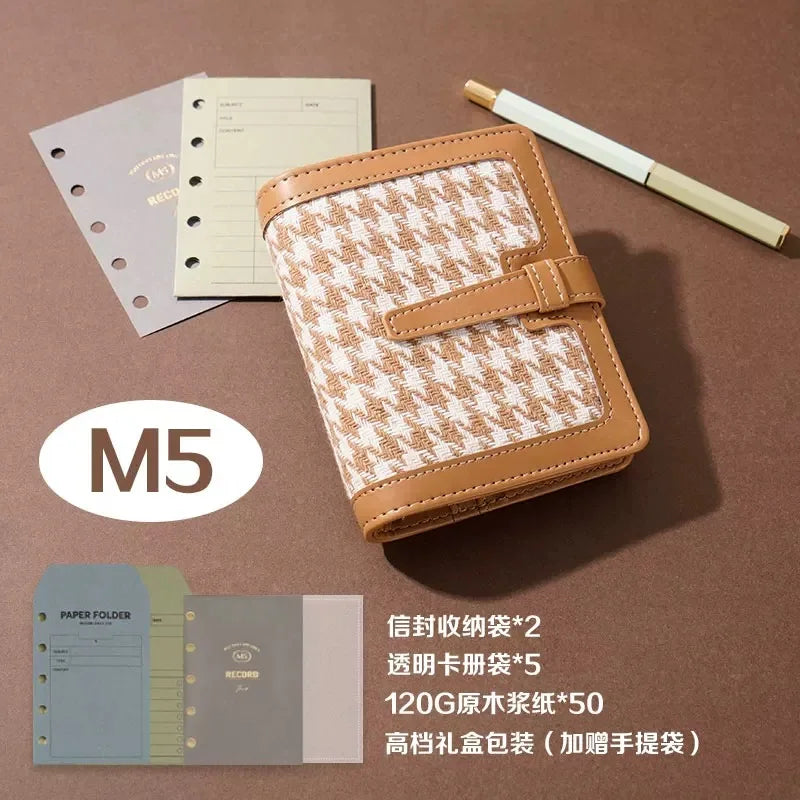 pu Leather Small Notebook Student Binder M5 Notepad Girls Portable Card Holder Simple Niche Design