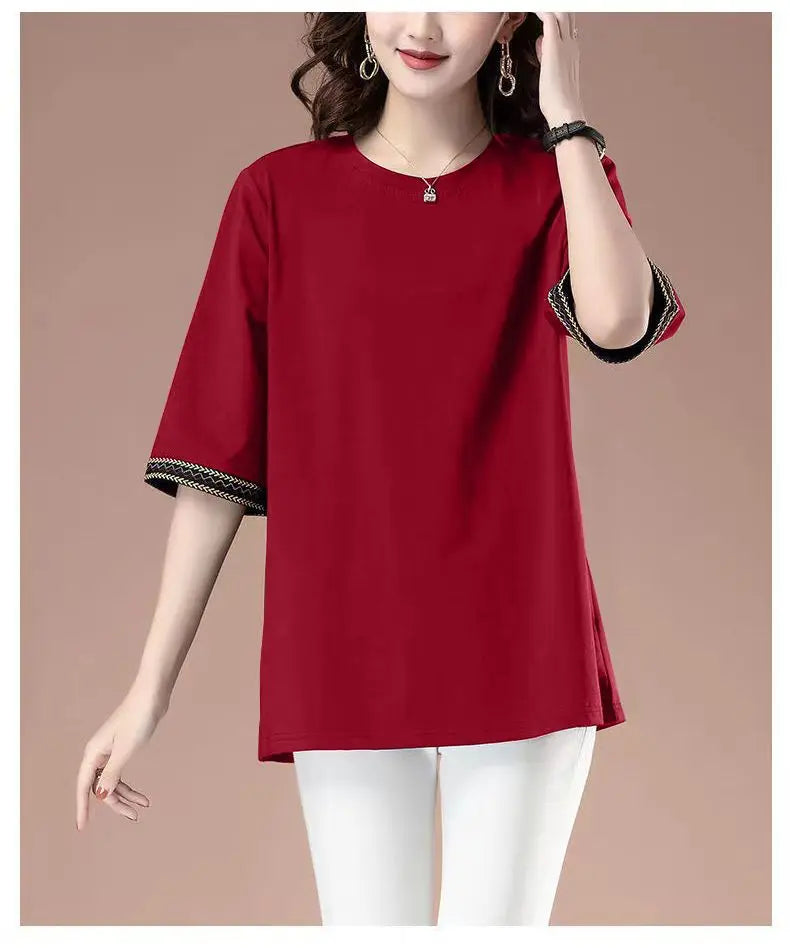 Short-sleeved T-shirt for women spring and summer new loose mid-sleeved sweatshirt mid-length top
