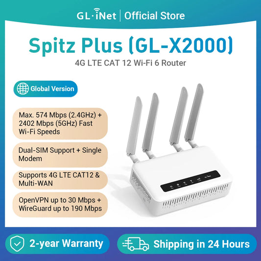 Profi-Router 2025 - GL.iNet Spitz Plus GL-X2000 4G LTE - Dual-SIM WiFi-6 OpenWrt Business-Router