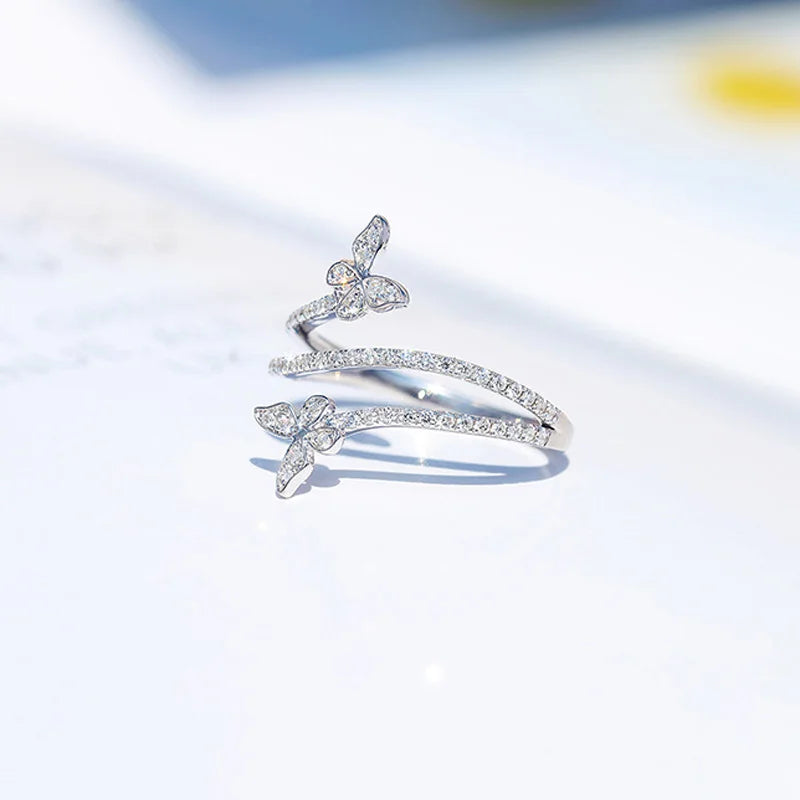 Zshansglcz Doppel Schmetterling Ring - 925 Silber Zirkon