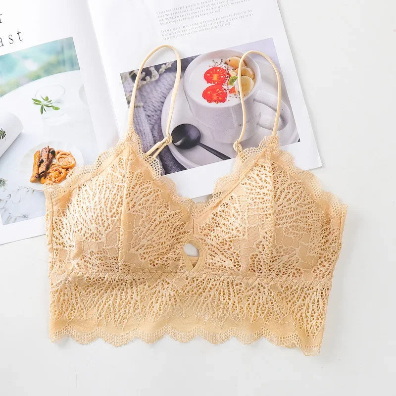 Floral Lace Bra Top U Back Bralette Seamless Underwear Tube Bra elegant Lingerie Female Removable Pads No Wire Brassiere