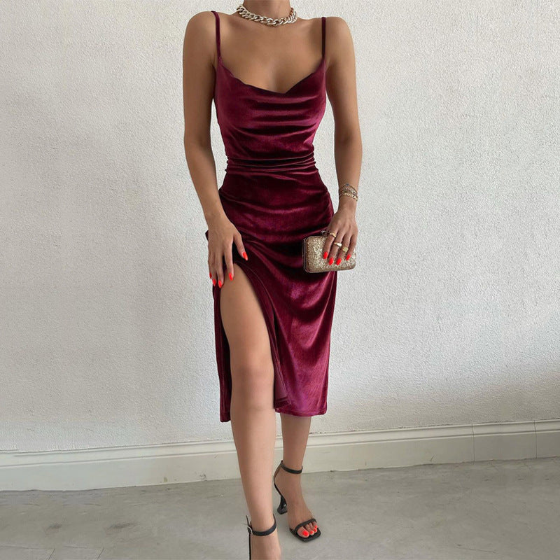 Hirigin Abendkleid Samt Bodycon - Mini Schulterfrei Slim