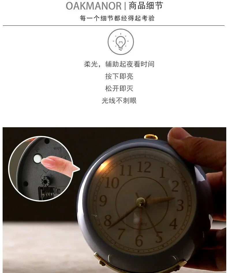 Light Alarm Clock with Night Light Silent for Bedroom Decoration Small Quartz Circular Morning Clocks Office Table Desk Children