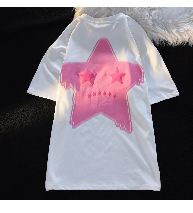 Embroidery Letter Fashion T-shirts for Women Summer 2024 American Vintage Women's Tee Shirt Fun Print Design Y2k Tops