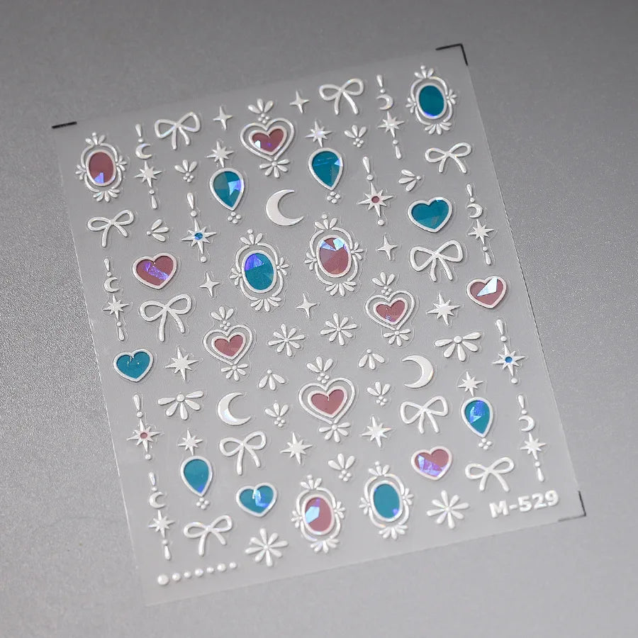 Autocolante pentru unghii RhstoeChoice 5D cu margine aurie - inimă, lună, stea