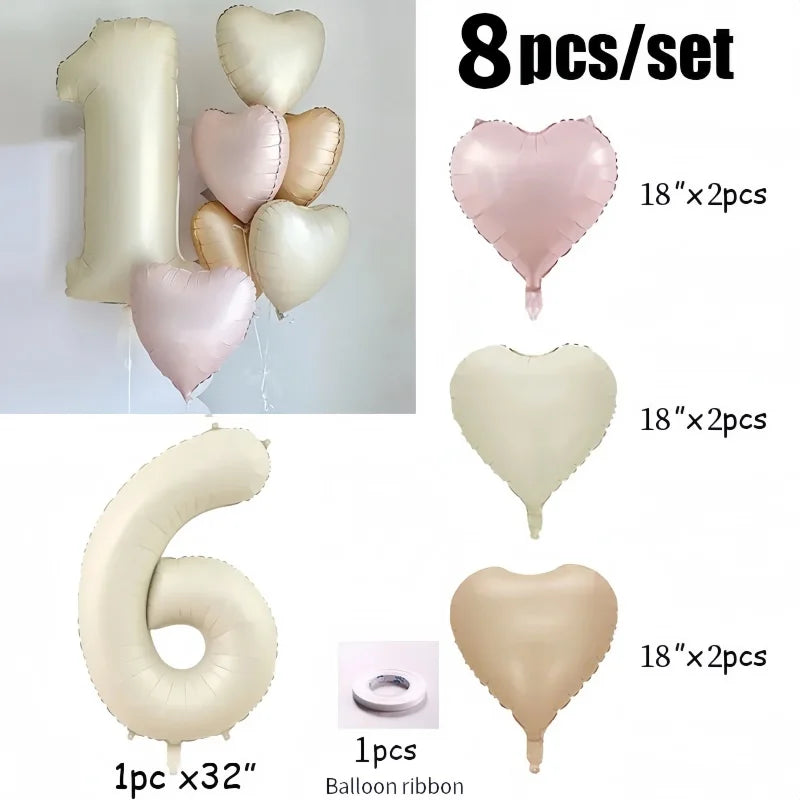 CHUYUN Happy Birthday Zahlenfolie Ballons - 8er Creme 40cm