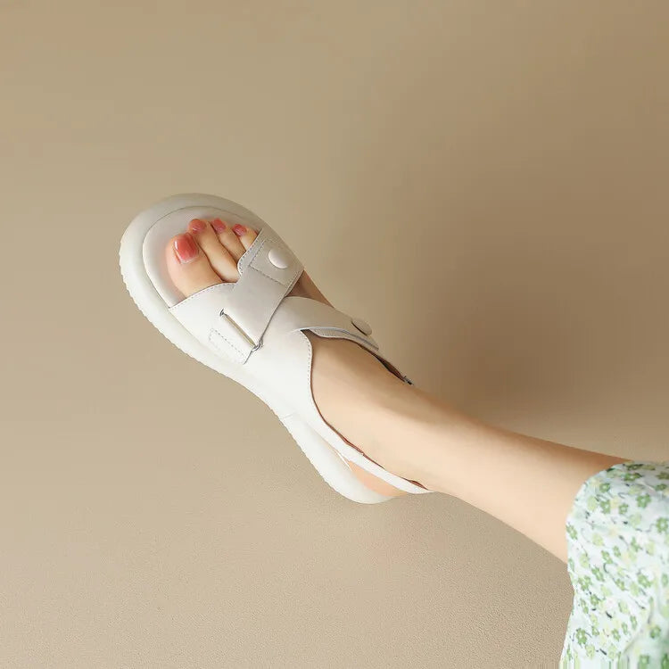 New Summer Sandals Women 2023 Fashion Platform Sandals Casual Round Toe Sandals Shoes for Women Split Leather Flat Shoes