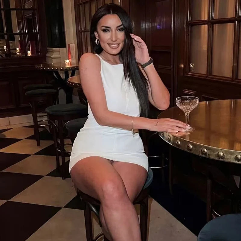 HXAO Fashion Summer Dresses 2024 Womens Dresses Bodycon Sleeveless Mini Dress White Red Blue Black Yellow Dress Vacation Dresses