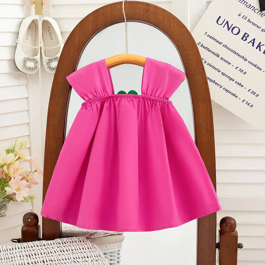 Baby Girl Dress Summer With Flower Decoration Halter Solid Color Girls' Dresses Cute Simple Girl Kid's Dress - Golden Bridge Store