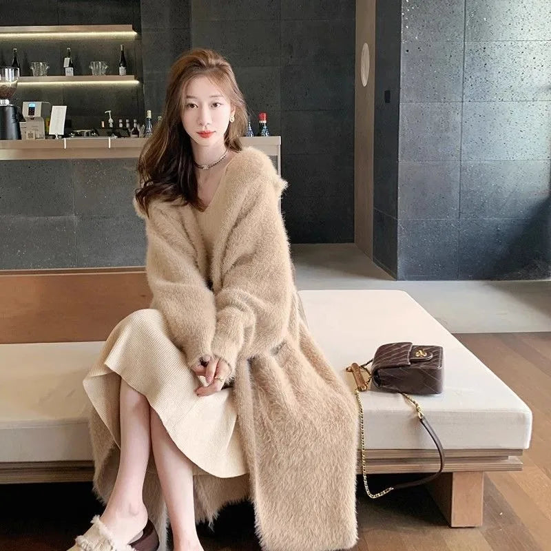 Pateekate Strickmantel Kapuze - Knielang, Polyester