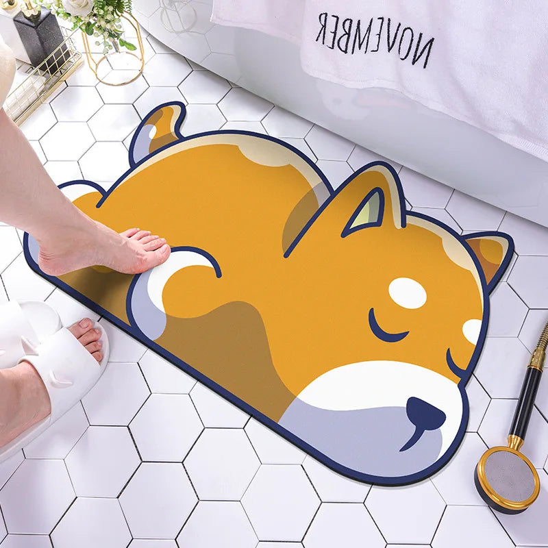 Panda Cartoon Dog Pattern Soft Cushion Bath Mat Quick Dry Super Absorbent Non-slip Bathroom Rug Diatom Mud Carpets Waterproof