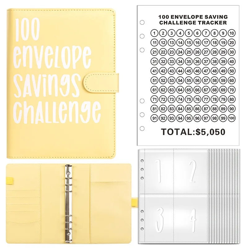 PU Leather Notebook Binder Budget Saving Money Planner Money Organizer for Cash Savings Zipper Envelope Pockets Stickers