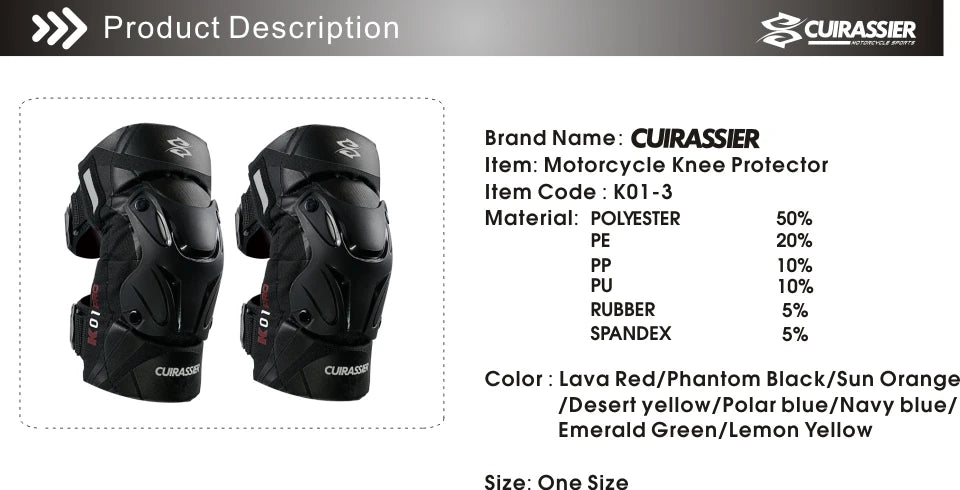 Cuirassier Protective Motorbike Kneepad Motocross Motorcycle Knee Pads MX Protector Night Reflective Racing Guards Protection