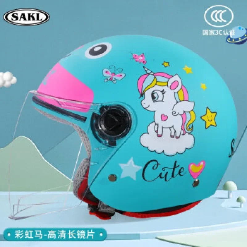 Children Cartoon Cute 4 season Motorcycle helmets Open face electric car bike child helmet for kids boy girl unicorn casco moto