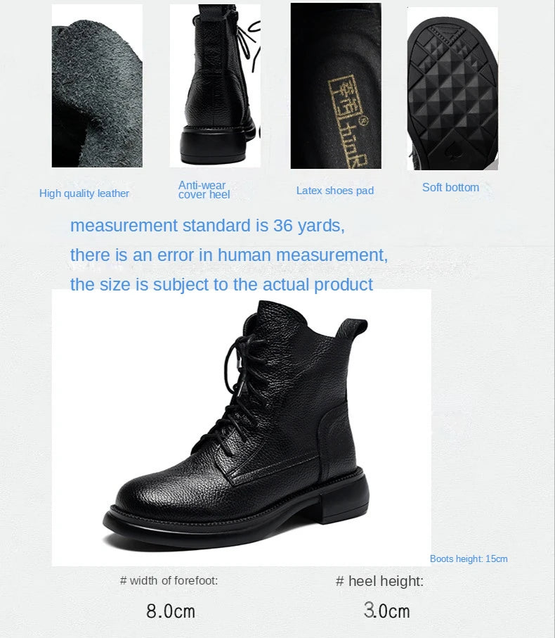 Frühling Dame Knöchel Stiefel 2025 - Echtes Kuh Leder Platform Schuhe - Frauen Winter Jugend Mädchen Weiche Sohle Dicke Absatz Ritter Schnee Stiefel