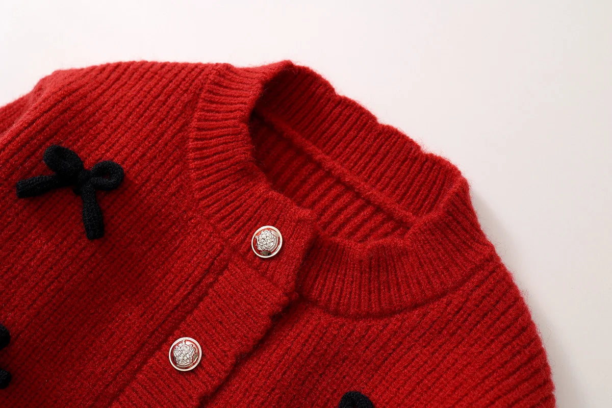 V-TREECN Roter Strickcardigan - Gr 3-6Y Polyester O-Kragen