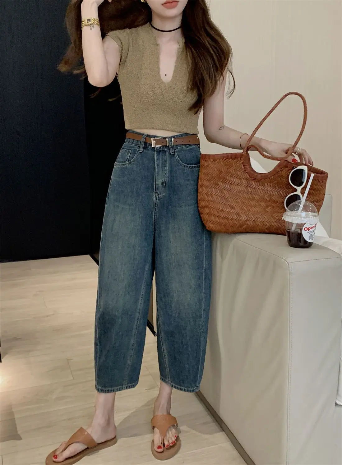 Jeans Women Solid Vintage All-match Spring Ladies Creativity Cool Simple Korean Style Daily Gentle Tender Graceful Age-reducing
