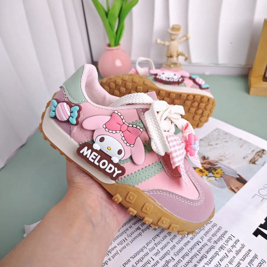 Kinder Casual Schuhe 2025 - Mädchen Cartoon MELODY PU Leder Outdoor Schleife - Anti-Rutsch Sneakers Rosa Größe 26-37 7-13J