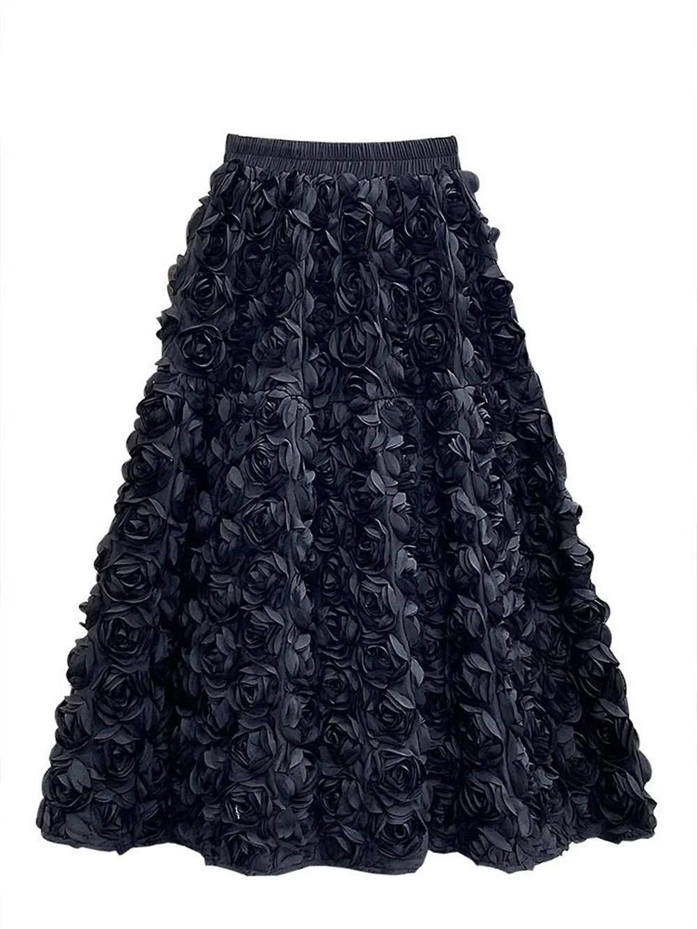 Elegant Fashion 3D Flowers Mesh White Skirt French Chic Elegant Long Skirts Women A-line Elastic High Waist Female Skirt