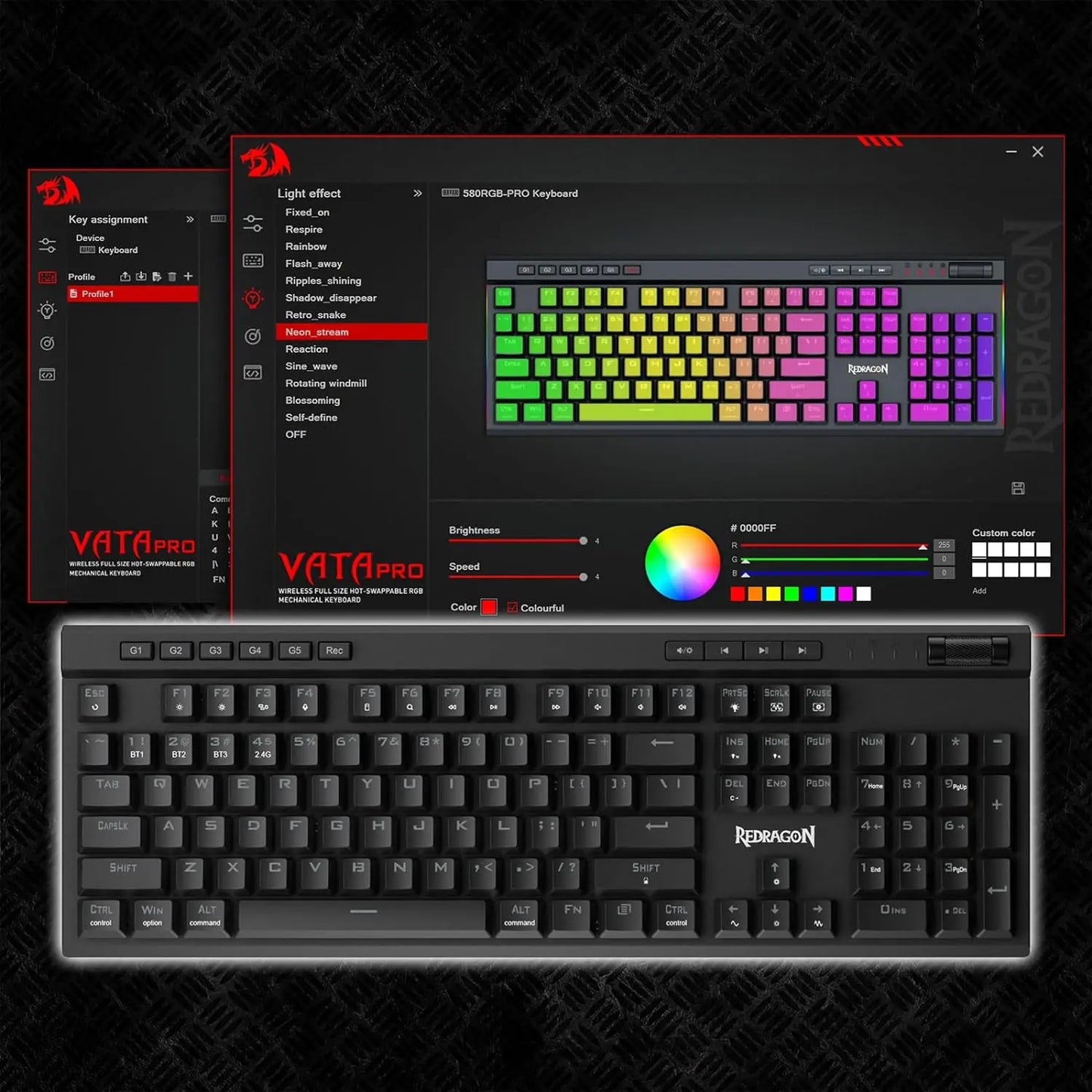 Gaming-Tastatur 2025: Redragon K580 PRO Wireless RGB - 3-Modi 104 Tasten Mechanisch Hot-Swap Collection