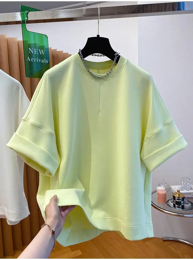 Women T-shirt 2025 Summer New Solid Color Short-sleeved T-shirt Female Loose Casual Round Neck T Shirt