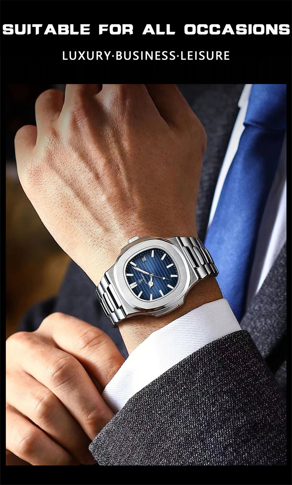 POEDAGAR Luxury Watch 2024 New Business Waterproof Male Clock Luminous Date Stainless Steel Square Quartz Men Watch reloj hombre