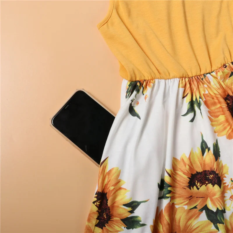 Mother Daughter Matching Dresses Family Sets Floral Fashion Woman Girls Long Dress Outfits Sleeveless Family Look Dress