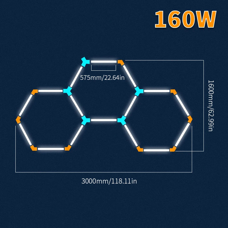 Lampă de tavan hexagonală pentru frizerie, garaj auto, tub LED 6500k, pentru sală de sport, bar, salon de coafură, bibliotecă, atelier, reparații caroserie auto