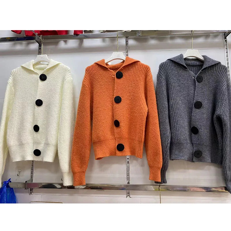 Koreanische Mode Große Tasten Strickjacke - GrS-XL,dick