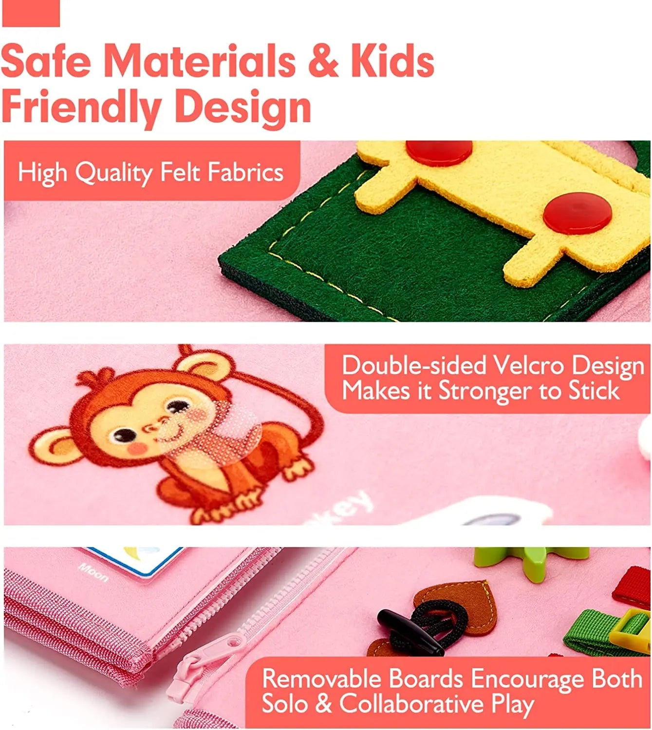 Toddlers Travel Busy Board for Boys Girls Montessori Toys for 2+ Year Old Preschool Learning Life Skill, Alphabet, Number, Shape